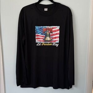 Men’s Black Long Sleeve Polyester Shirt with American Flag Design Size L